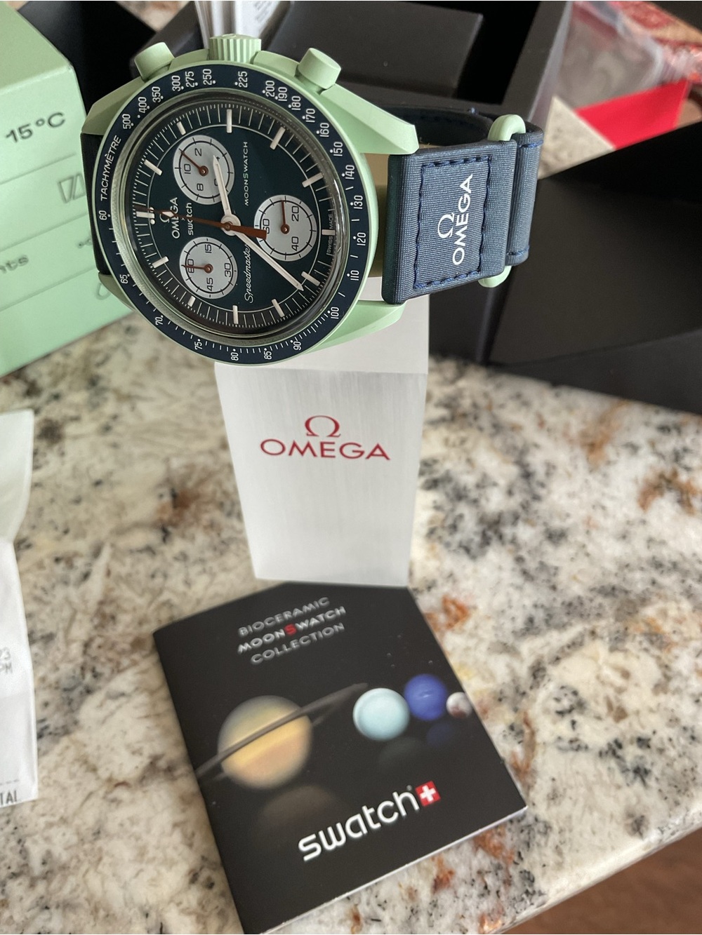 Omega MoonSwatch Mission on Earth Bioceramic MoonSwatch - Green and Navy Band